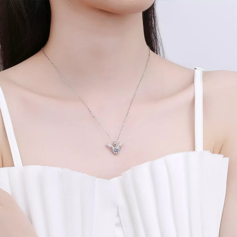 1 Carat Moissanite 925 Sterling Silver Antlers Necklace Silver / One Size Apparel and Accessories