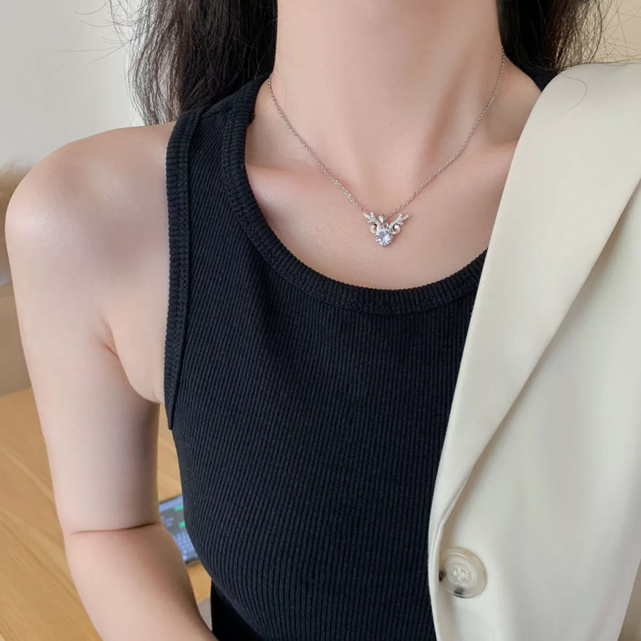 1 Carat Moissanite 925 Sterling Silver Antlers Necklace Silver / One Size Apparel and Accessories