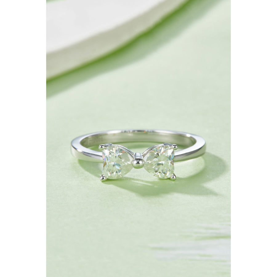 1 Carat Moissanite 925 Sterling Silver Bow Ring Silver / 5 Apparel and Accessories
