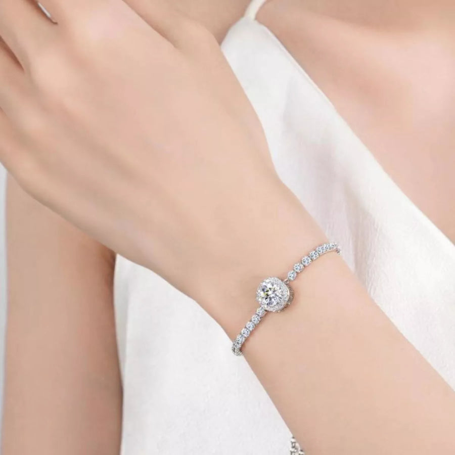 1 Carat Moissanite 925 Sterling Silver Chain Bracelet Silver / One Size Apparel and Accessories