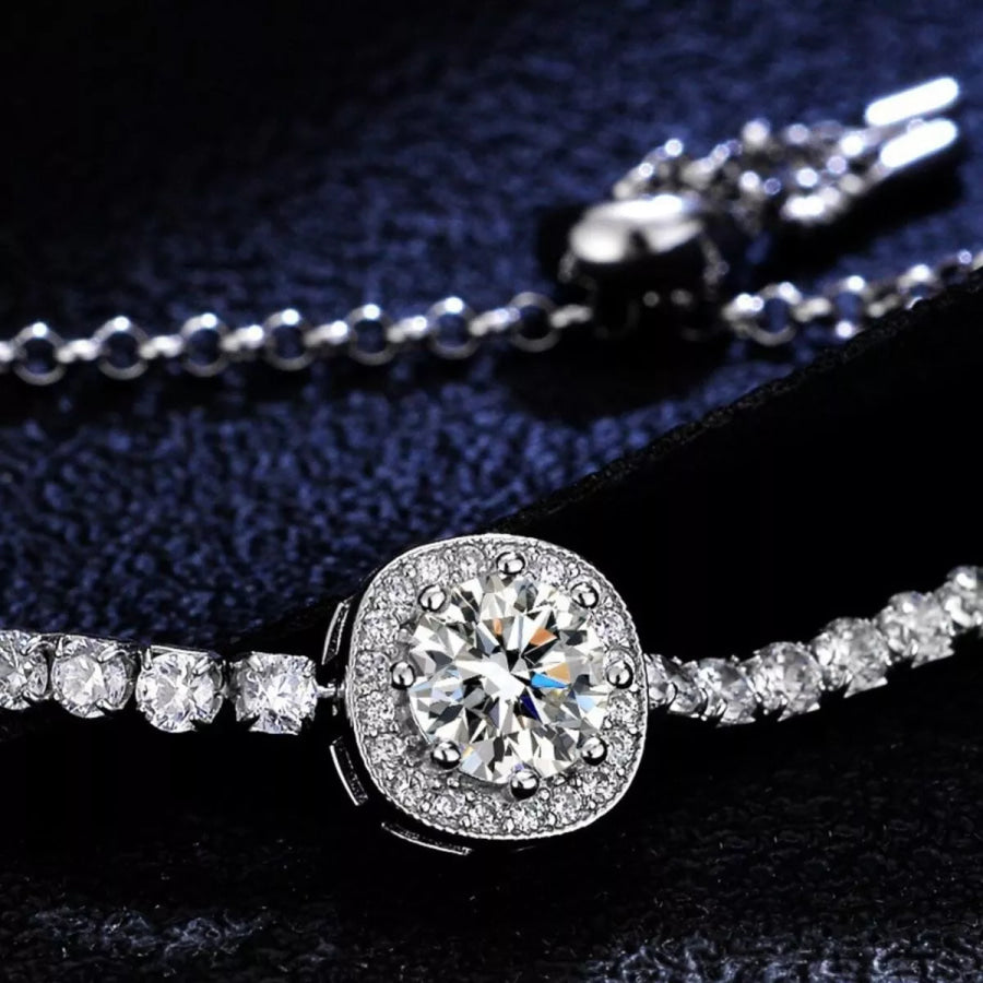 1 Carat Moissanite 925 Sterling Silver Chain Bracelet Silver / One Size Apparel and Accessories