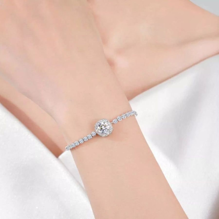 1 Carat Moissanite 925 Sterling Silver Chain Bracelet Silver / One Size Apparel and Accessories