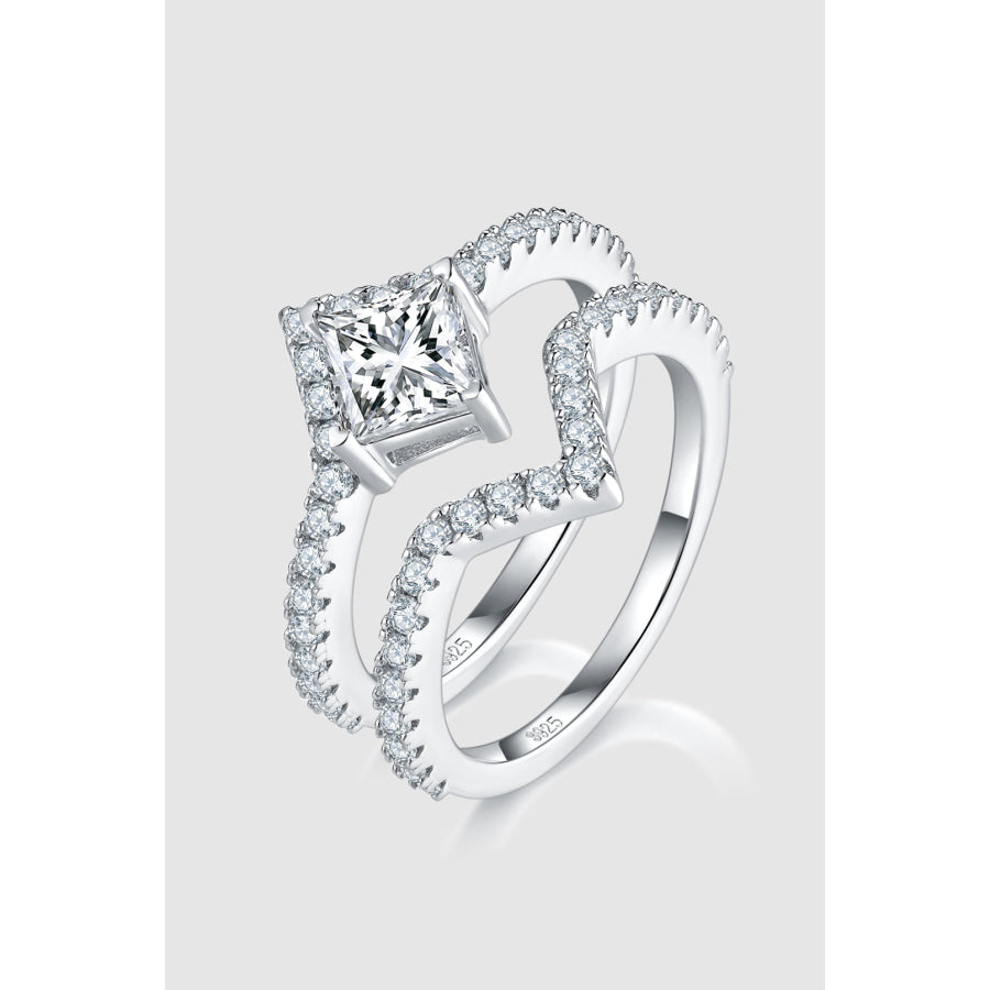 1 Carat Moissanite 925 Sterling Silver Double Layered Ring Silver / 5 Apparel and Accessories