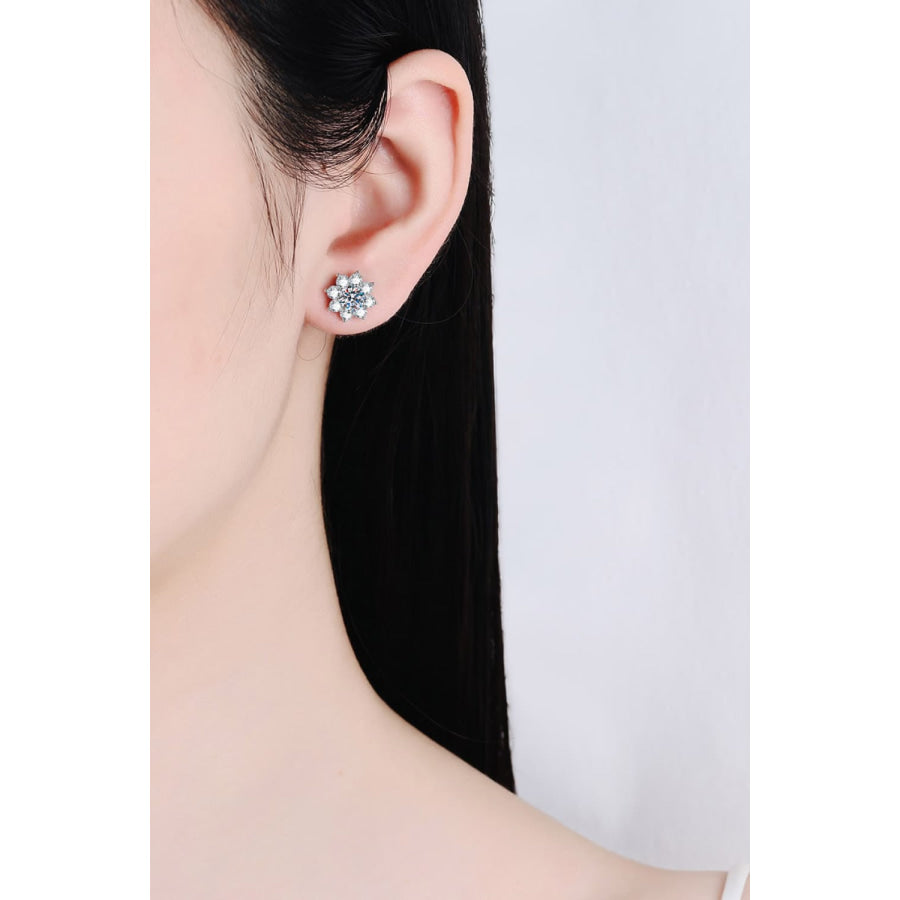 1 Carat Moissanite 925 Sterling Silver Flower Earrings Silver / One Size