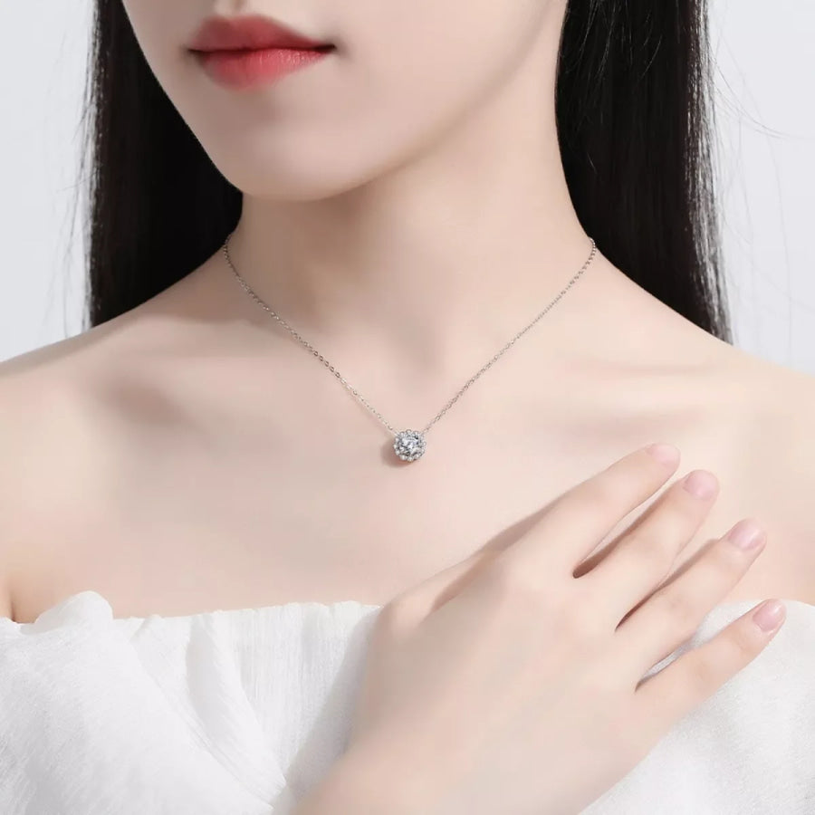 1 Carat Moissanite 925 Sterling Silver Flower Necklace Silver / One Size Apparel and Accessories