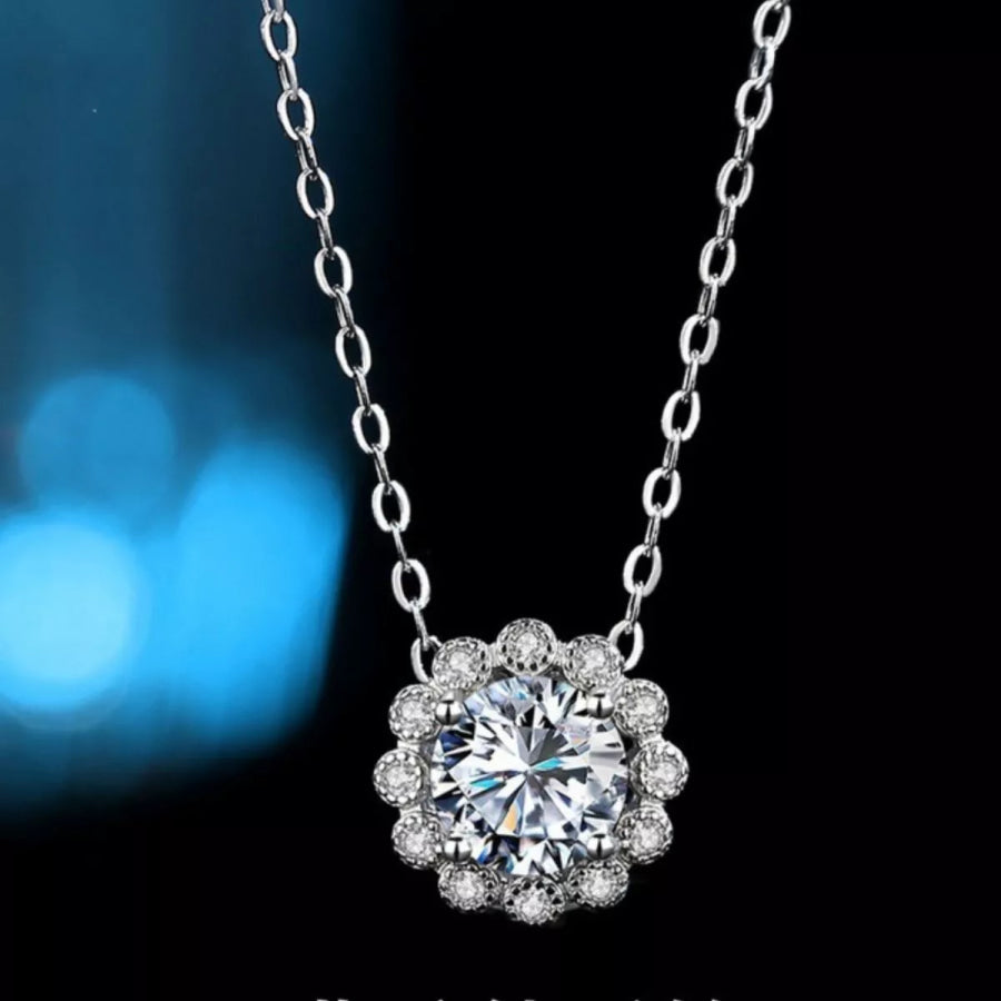1 Carat Moissanite 925 Sterling Silver Flower Necklace Silver / One Size Apparel and Accessories