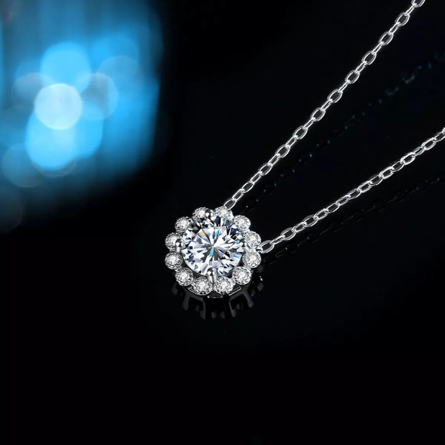 1 Carat Moissanite 925 Sterling Silver Flower Necklace Silver / One Size Apparel and Accessories