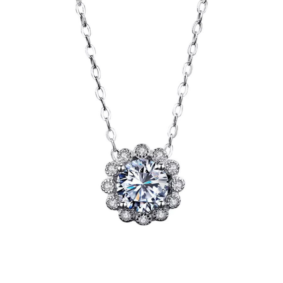 1 Carat Moissanite 925 Sterling Silver Flower Necklace Silver / One Size Apparel and Accessories