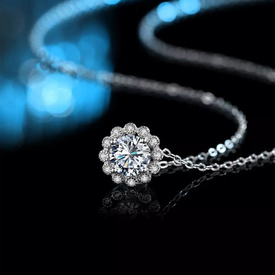 1 Carat Moissanite 925 Sterling Silver Flower Necklace Silver / One Size Apparel and Accessories