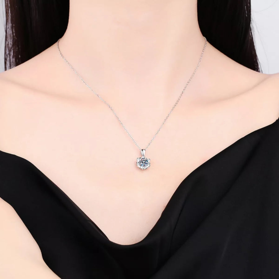 1 Carat Moissanite 925 Sterling Silver Flower Necklace Silver / One Size Apparel and Accessories
