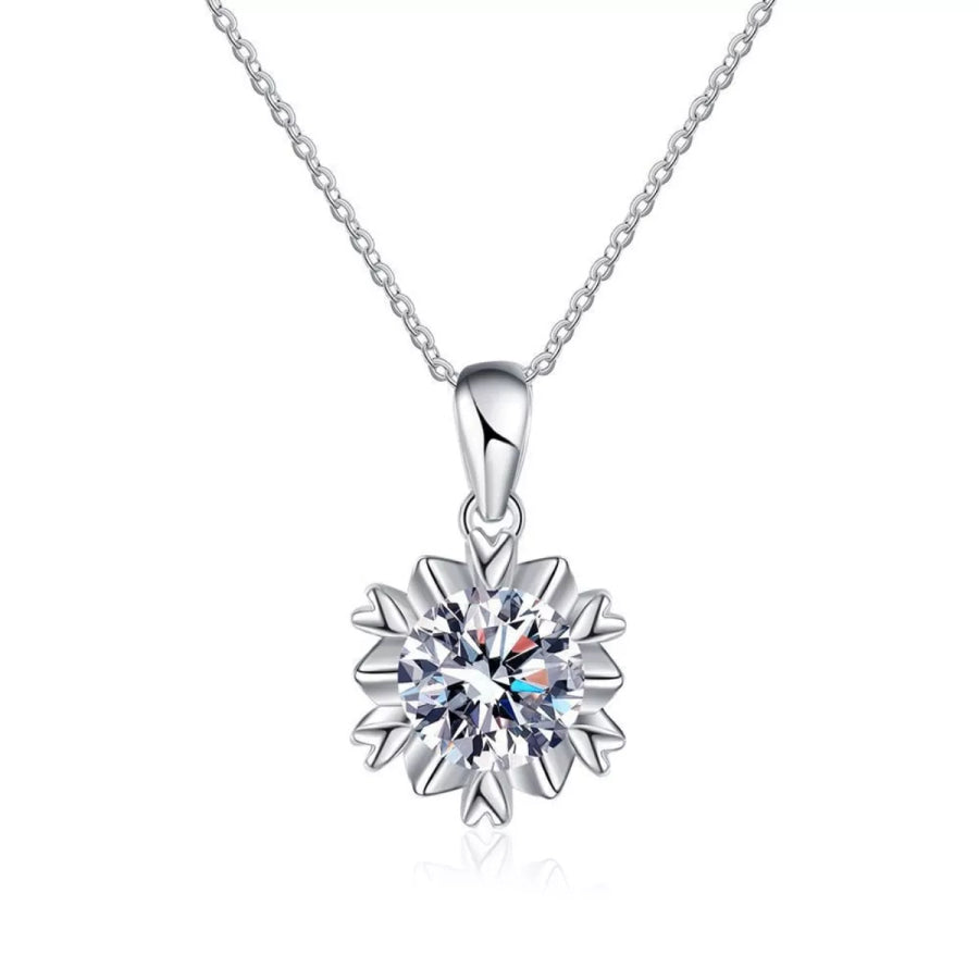 1 Carat Moissanite 925 Sterling Silver Flower Necklace Silver / One Size Apparel and Accessories