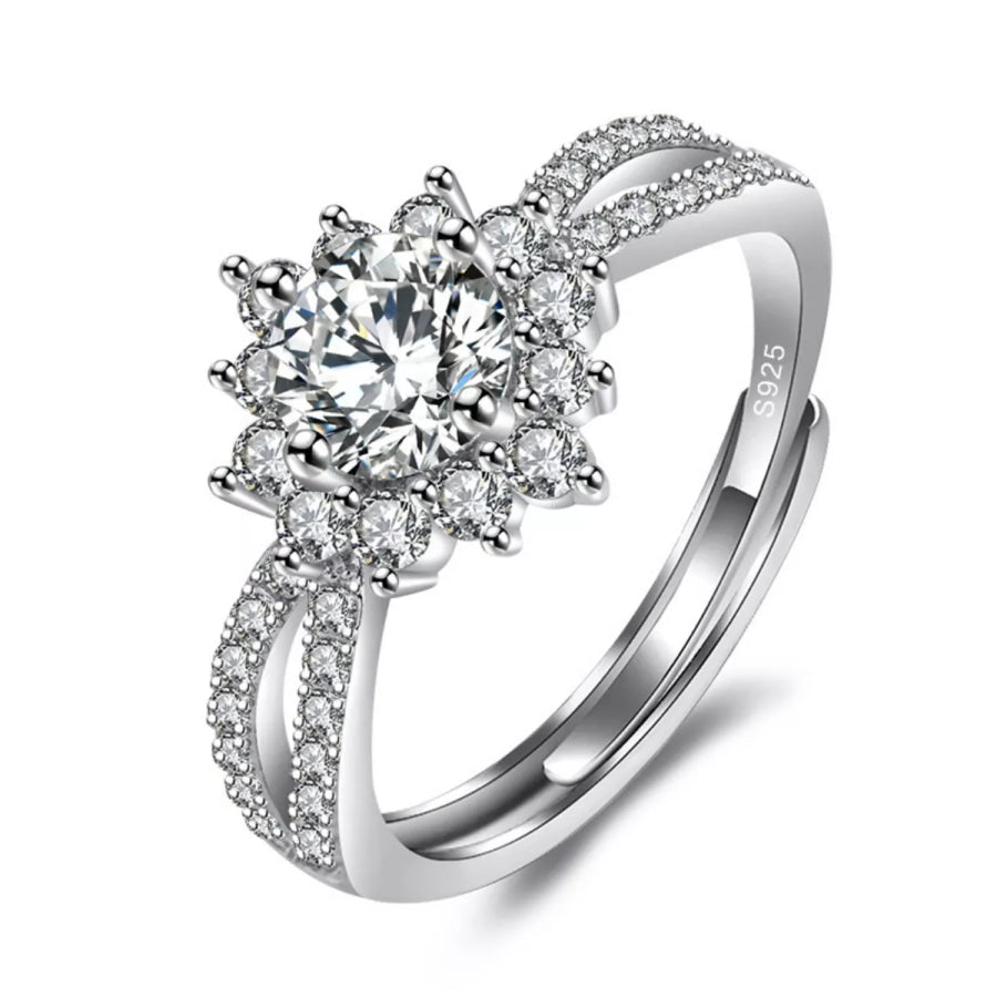 1 Carat Moissanite 925 Sterling Silver Flower Ring Silver / One Size Apparel and Accessories