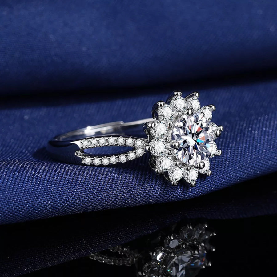 1 Carat Moissanite 925 Sterling Silver Flower Ring Silver / One Size Apparel and Accessories