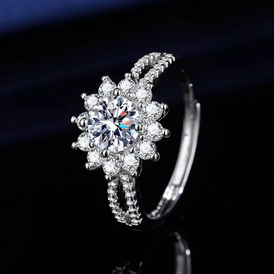 1 Carat Moissanite 925 Sterling Silver Flower Ring Silver / One Size Apparel and Accessories