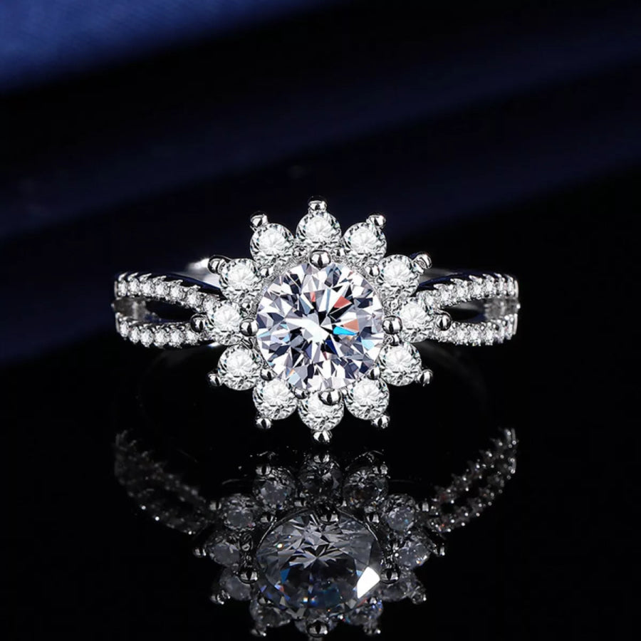 1 Carat Moissanite 925 Sterling Silver Flower Ring Silver / One Size Apparel and Accessories