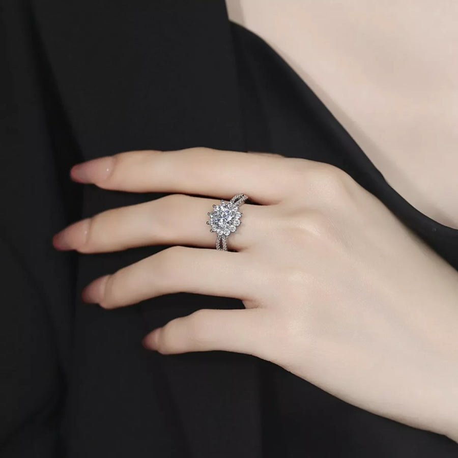 1 Carat Moissanite 925 Sterling Silver Flower Ring Silver / One Size Apparel and Accessories