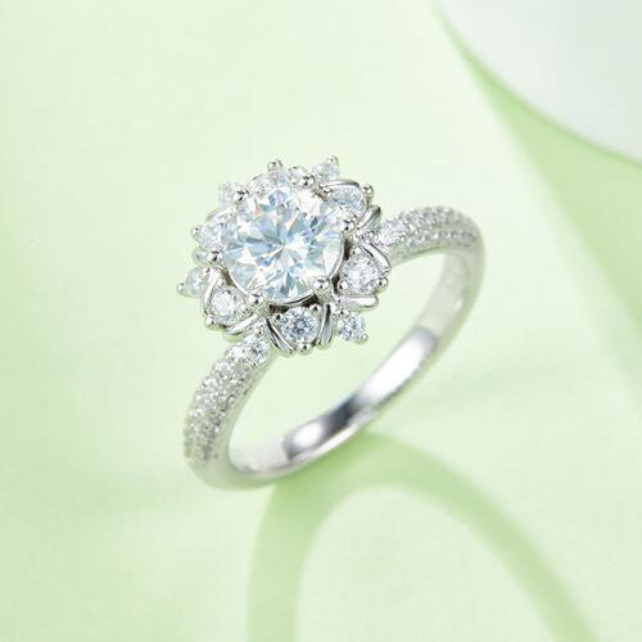 1 Carat Moissanite 925 Sterling Silver Flower Shape Ring Silver / 4.5