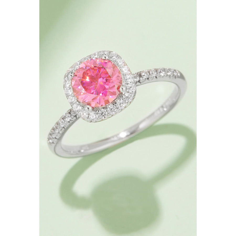 1 Carat Moissanite 925 Sterling Silver Halo Ring Deep Rose / 4.5