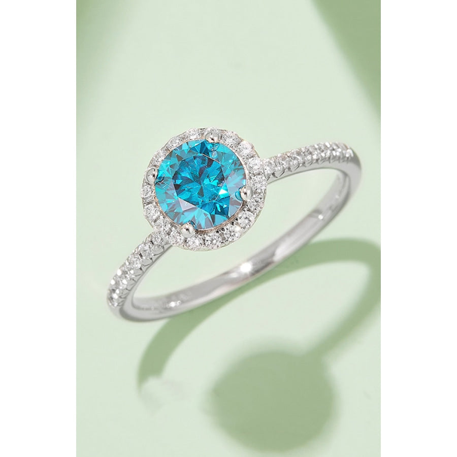 1 Carat Moissanite 925 Sterling Silver Halo Ring Sky Blue / 4.5