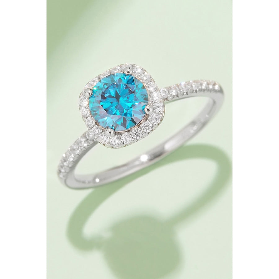 1 Carat Moissanite 925 Sterling Silver Halo Ring Sky Blue / 4.5