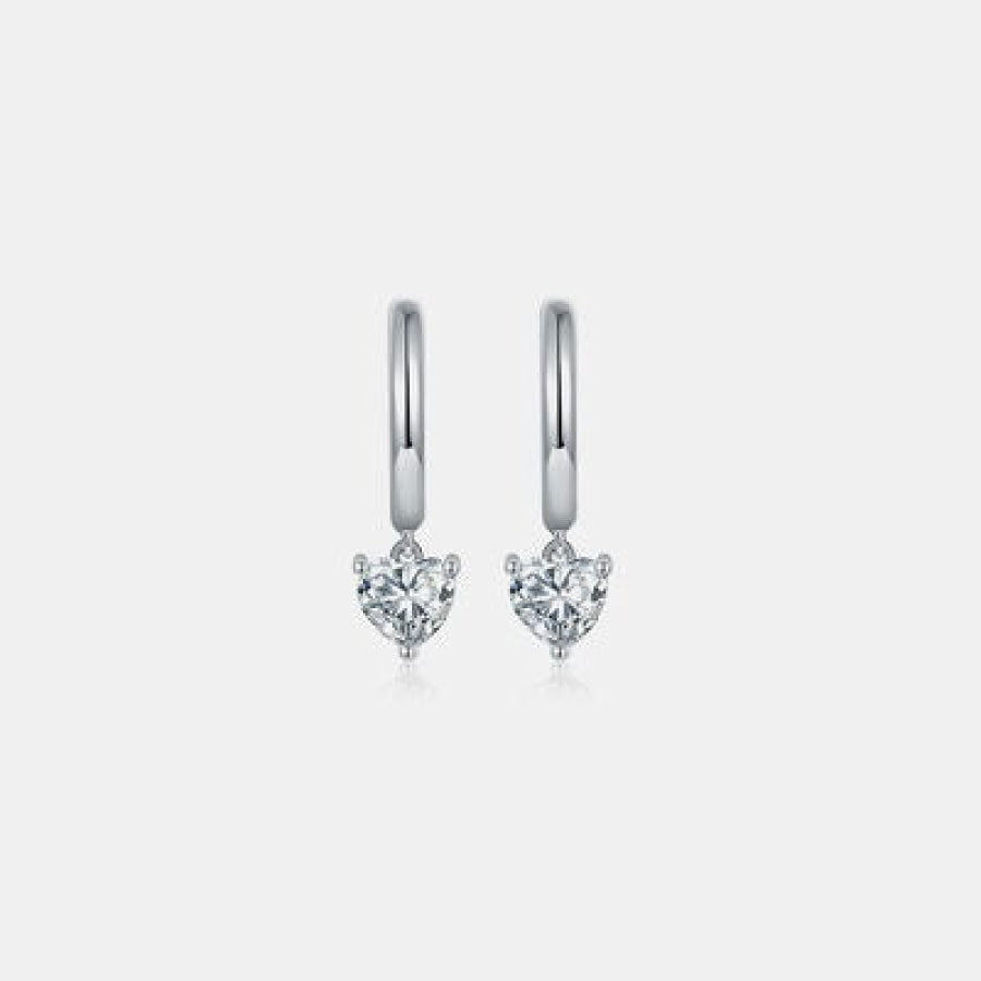 1 Carat Moissanite 925 Sterling Silver Heart Earrings Silver / One Size Apparel and Accessories