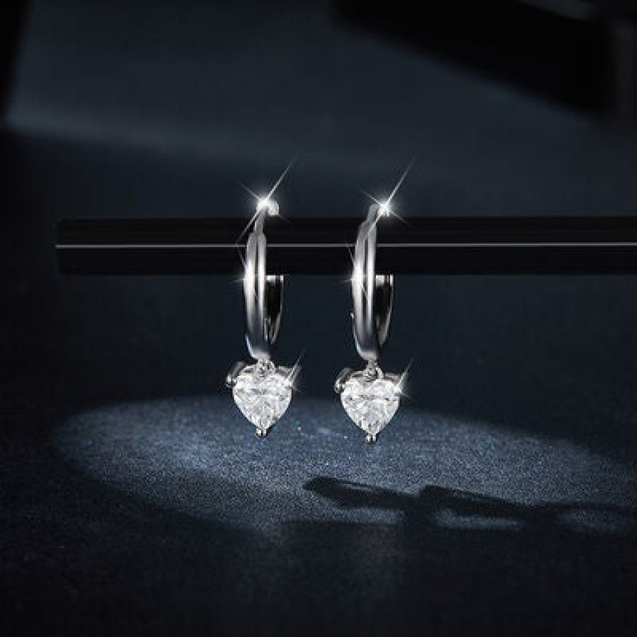 1 Carat Moissanite 925 Sterling Silver Heart Earrings Silver / One Size Apparel and Accessories