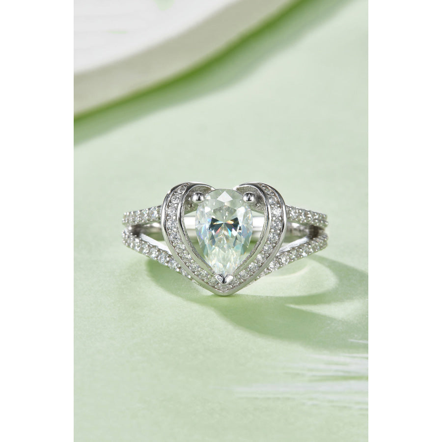 1 Carat Moissanite 925 Sterling Silver Heart Ring Apparel and Accessories