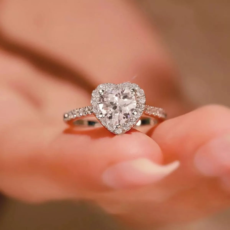 1 Carat Moissanite 925 Sterling Silver Heart Ring Silver / One Size Apparel and Accessories