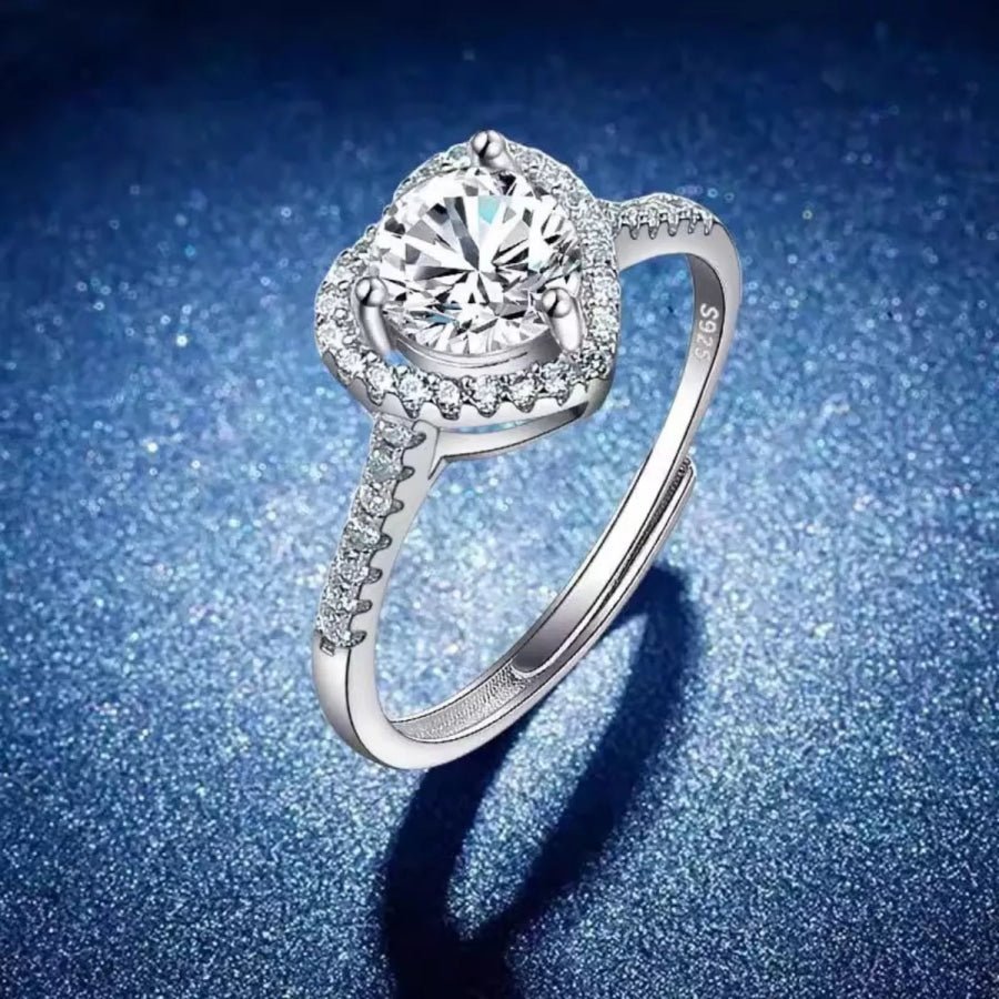 1 Carat Moissanite 925 Sterling Silver Heart Ring Silver / One Size Apparel and Accessories