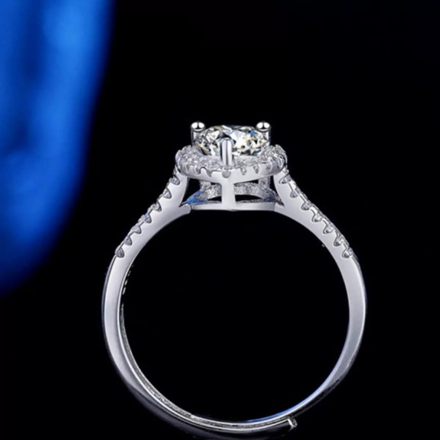 1 Carat Moissanite 925 Sterling Silver Heart Ring Silver / One Size Apparel and Accessories