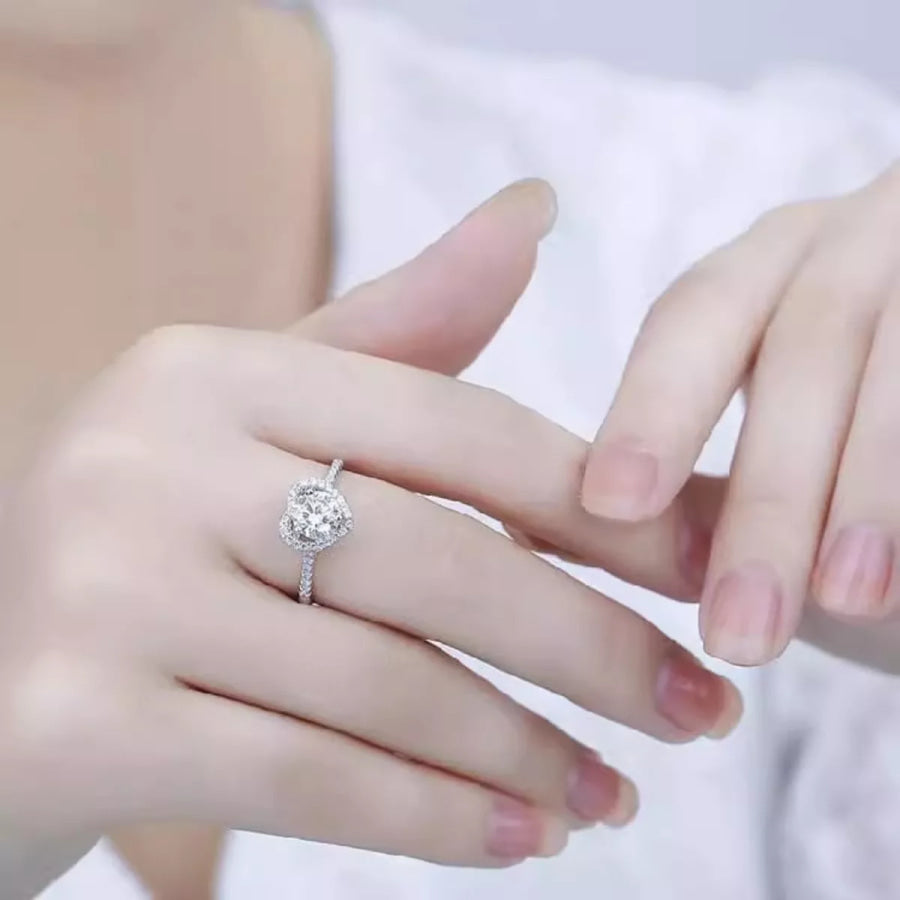 1 Carat Moissanite 925 Sterling Silver Heart Ring Silver / One Size Apparel and Accessories