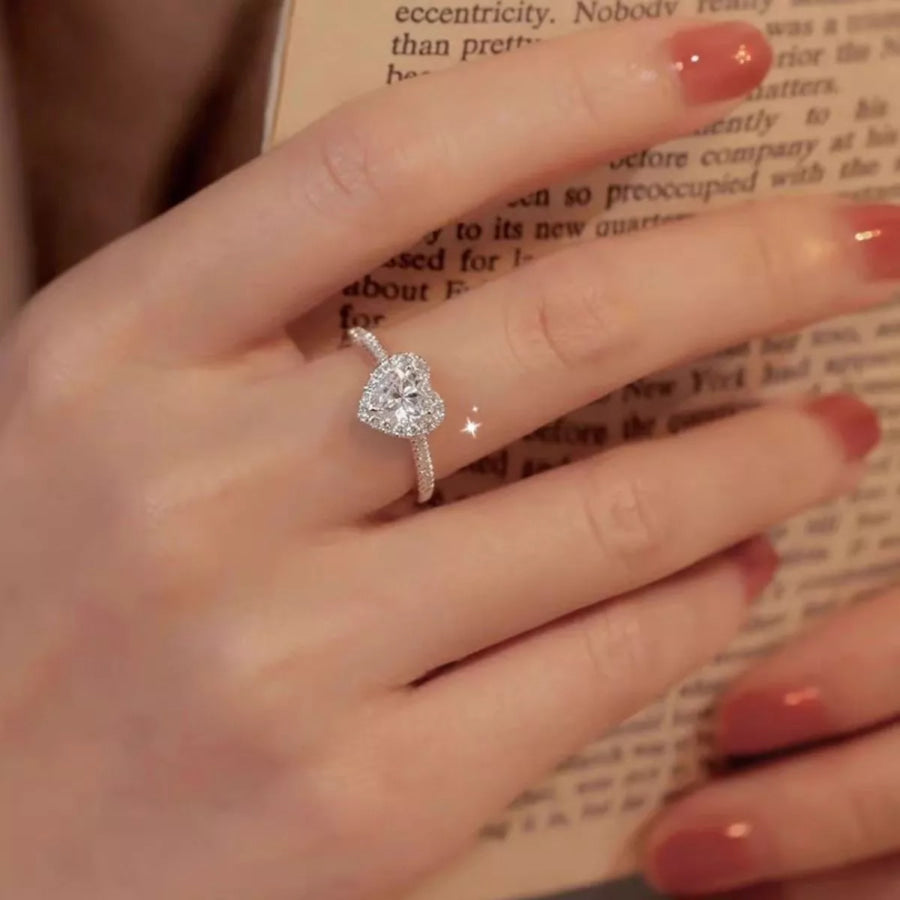 1 Carat Moissanite 925 Sterling Silver Heart Ring Silver / One Size Apparel and Accessories