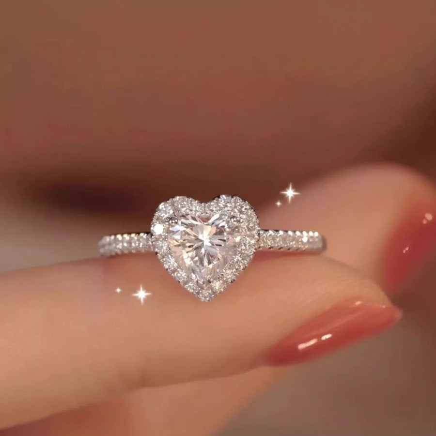 1 Carat Moissanite 925 Sterling Silver Heart Ring Silver / One Size Apparel and Accessories