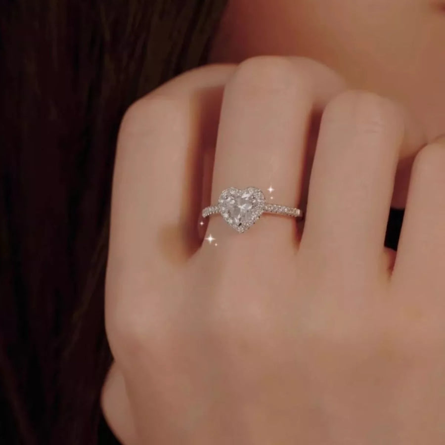 1 Carat Moissanite 925 Sterling Silver Heart Ring Silver / One Size Apparel and Accessories