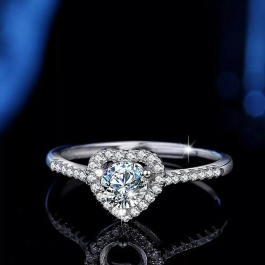 1 Carat Moissanite 925 Sterling Silver Heart Ring Silver / One Size Apparel and Accessories