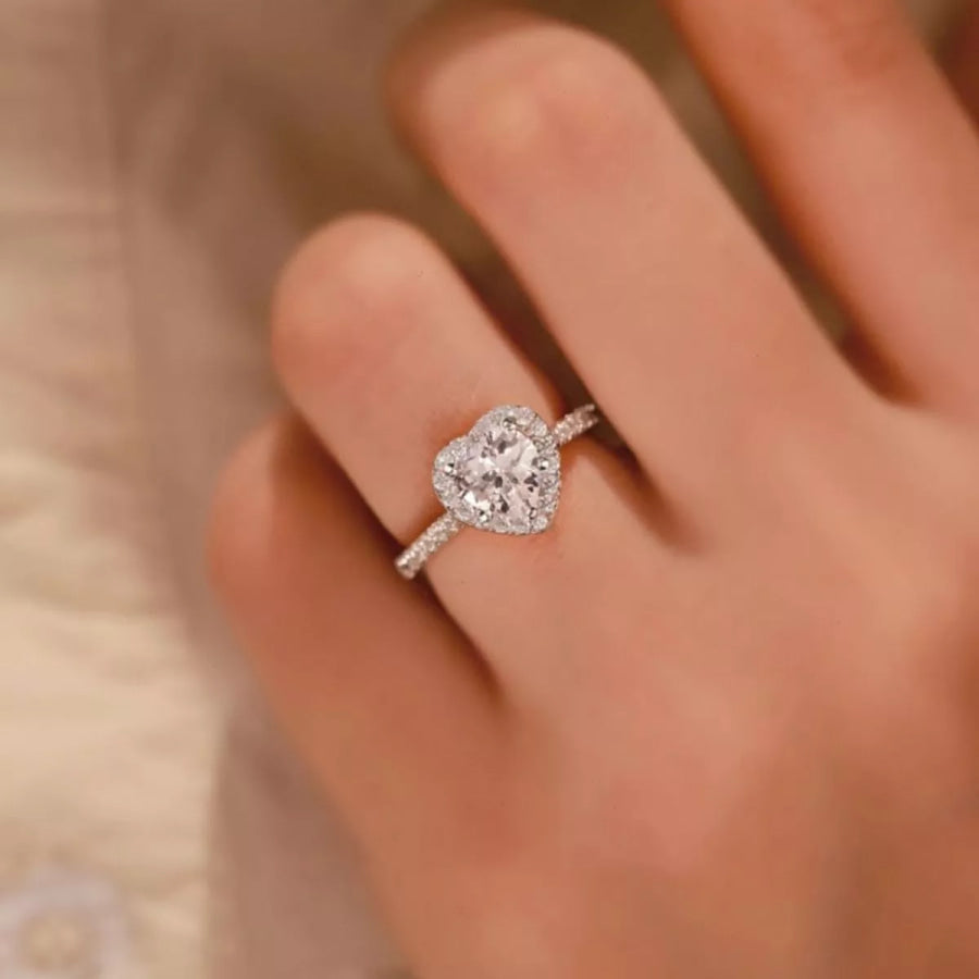 1 Carat Moissanite 925 Sterling Silver Heart Ring Silver / One Size Apparel and Accessories