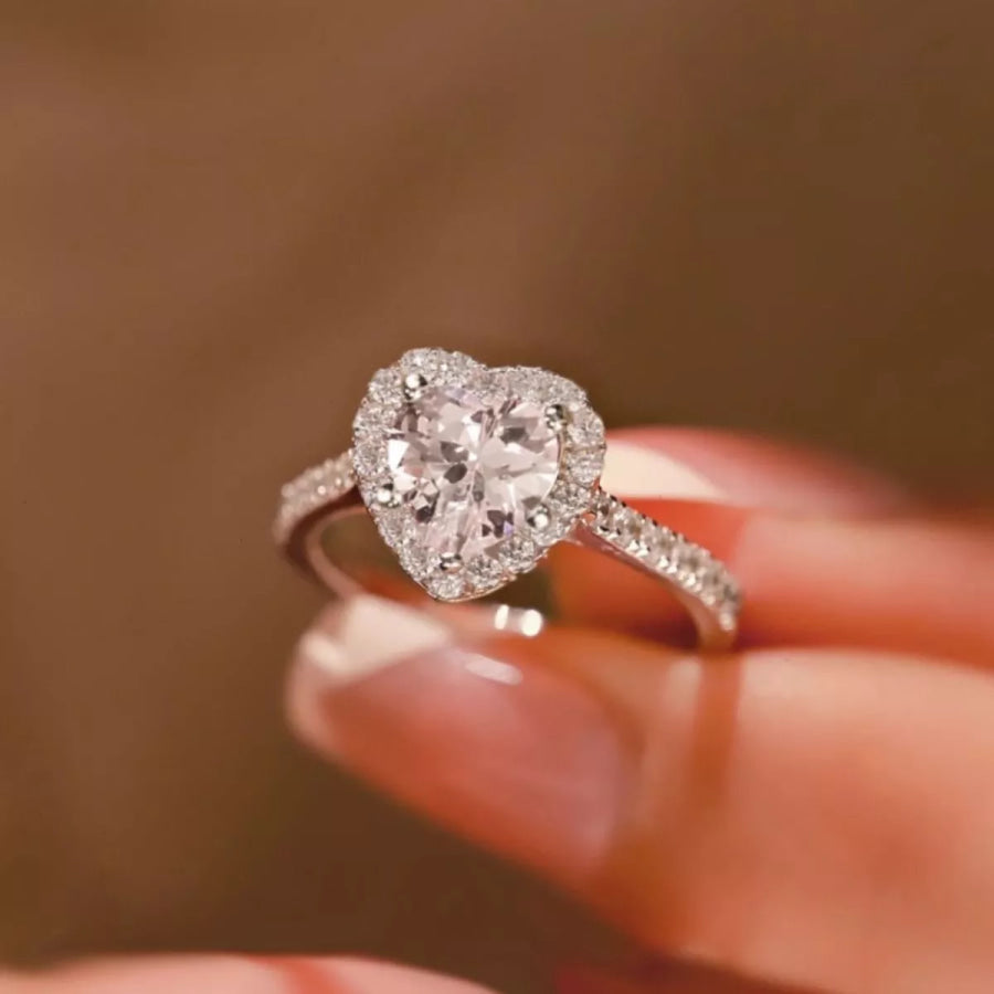 1 Carat Moissanite 925 Sterling Silver Heart Ring Silver / One Size Apparel and Accessories