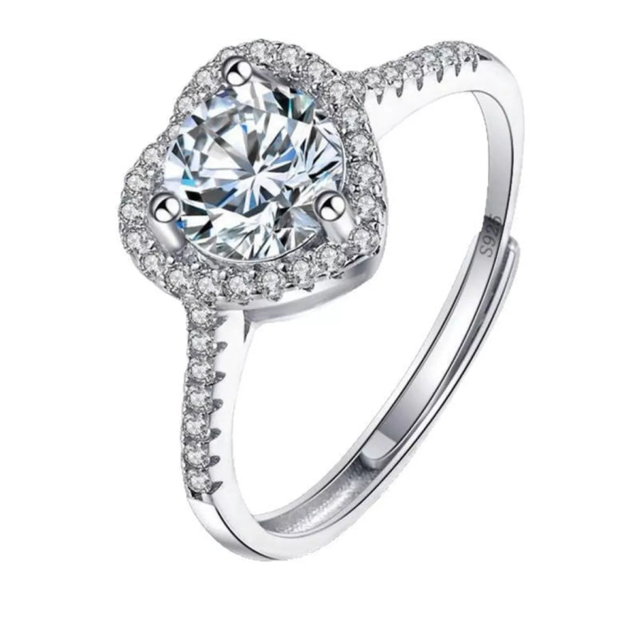 1 Carat Moissanite 925 Sterling Silver Heart Ring Silver / One Size Apparel and Accessories