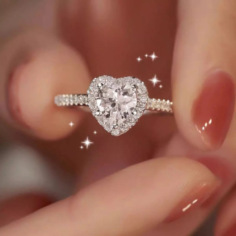 1 Carat Moissanite 925 Sterling Silver Heart Ring Silver / One Size Apparel and Accessories