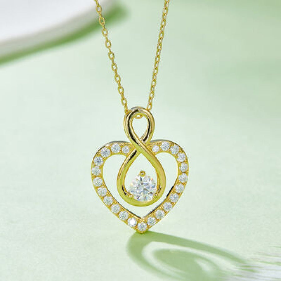 1 Carat Moissanite 925 Sterling Silver Heart Shape Necklace Gold / One Size Apparel and Accessories