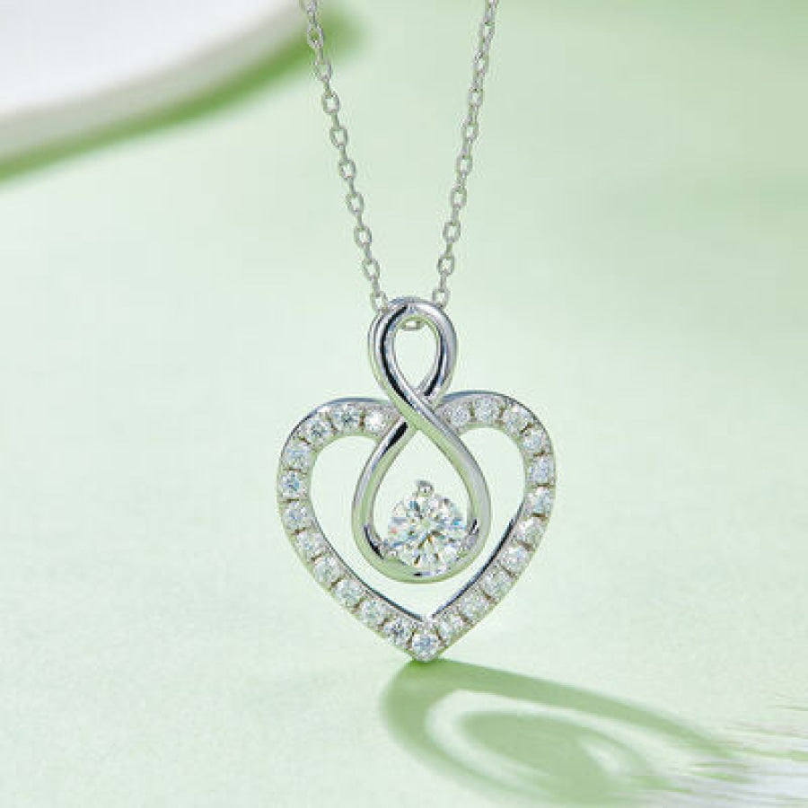 1 Carat Moissanite 925 Sterling Silver Heart Shape Necklace Silver / One Size Apparel and Accessories
