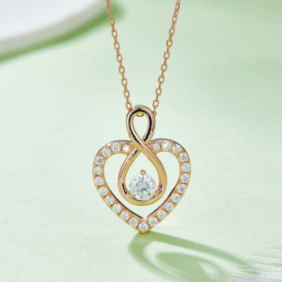 1 Carat Moissanite 925 Sterling Silver Heart Shape Necklace Rose Gold / One Size Apparel and Accessories
