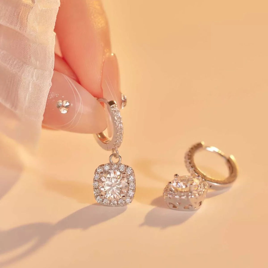 1 Carat Moissanite 925 Sterling Silver Hoop Drop Earrings Silver / onesize Apparel and Accessories