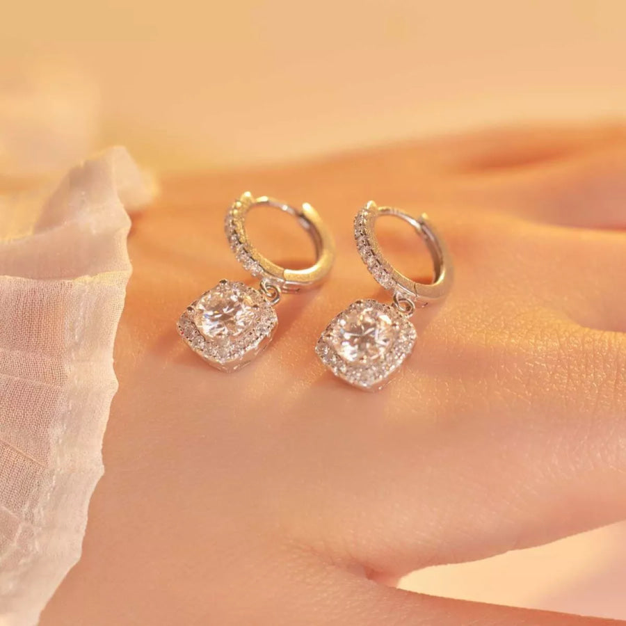 1 Carat Moissanite 925 Sterling Silver Hoop Drop Earrings Silver / onesize Apparel and Accessories