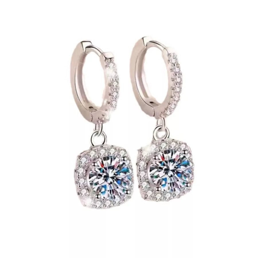 1 Carat Moissanite 925 Sterling Silver Hoop Drop Earrings Silver / onesize Apparel and Accessories