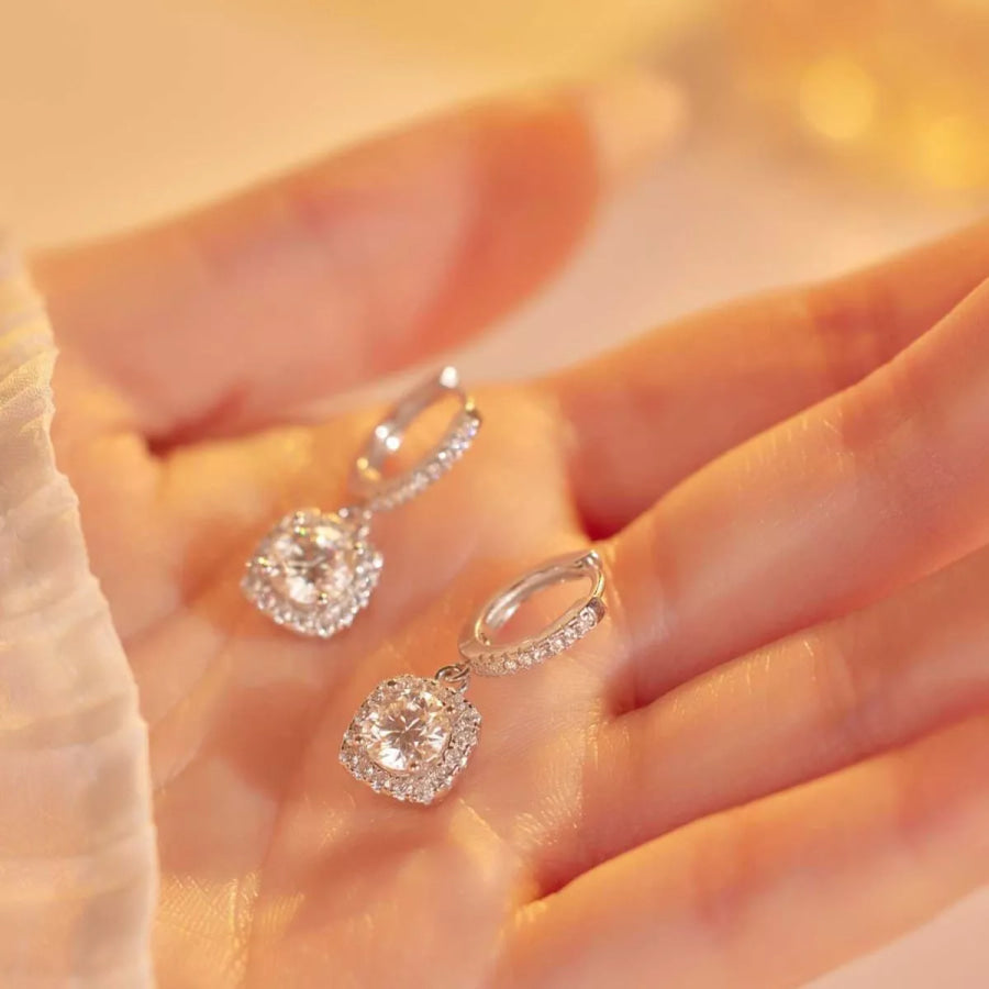1 Carat Moissanite 925 Sterling Silver Hoop Drop Earrings Silver / onesize Apparel and Accessories