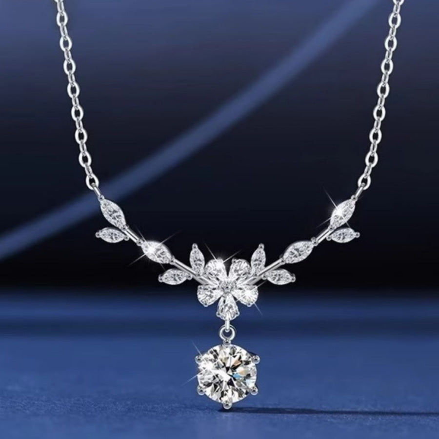 1 Carat Moissanite 925 Sterling Silver Leaf Flower Necklace Silver / One Size Apparel and Accessories