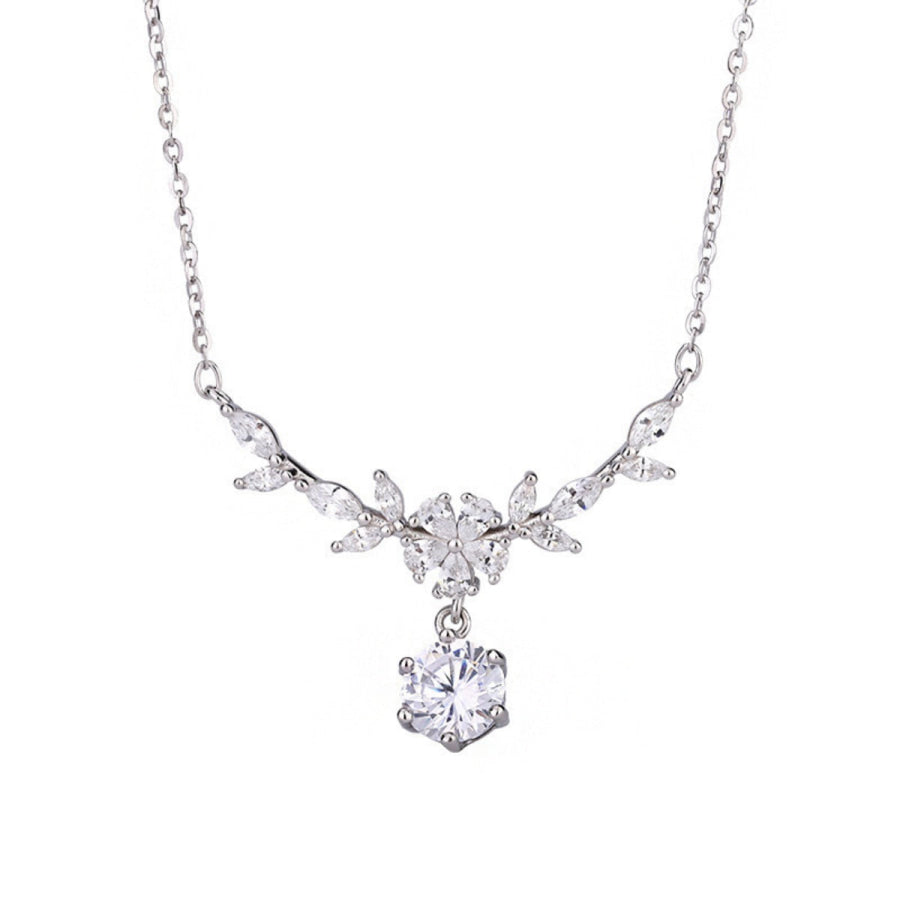 1 Carat Moissanite 925 Sterling Silver Leaf Flower Necklace Silver / One Size Apparel and Accessories
