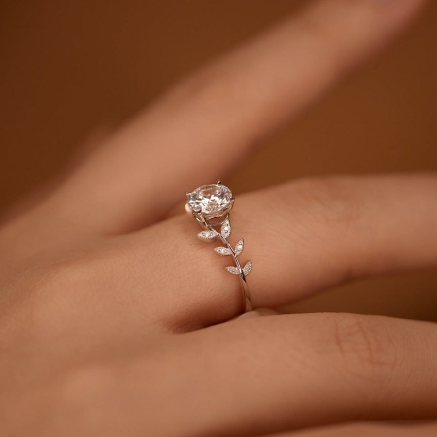 1 Carat Moissanite 925 Sterling Silver Leaf Ring Silver / One Size Apparel and Accessories
