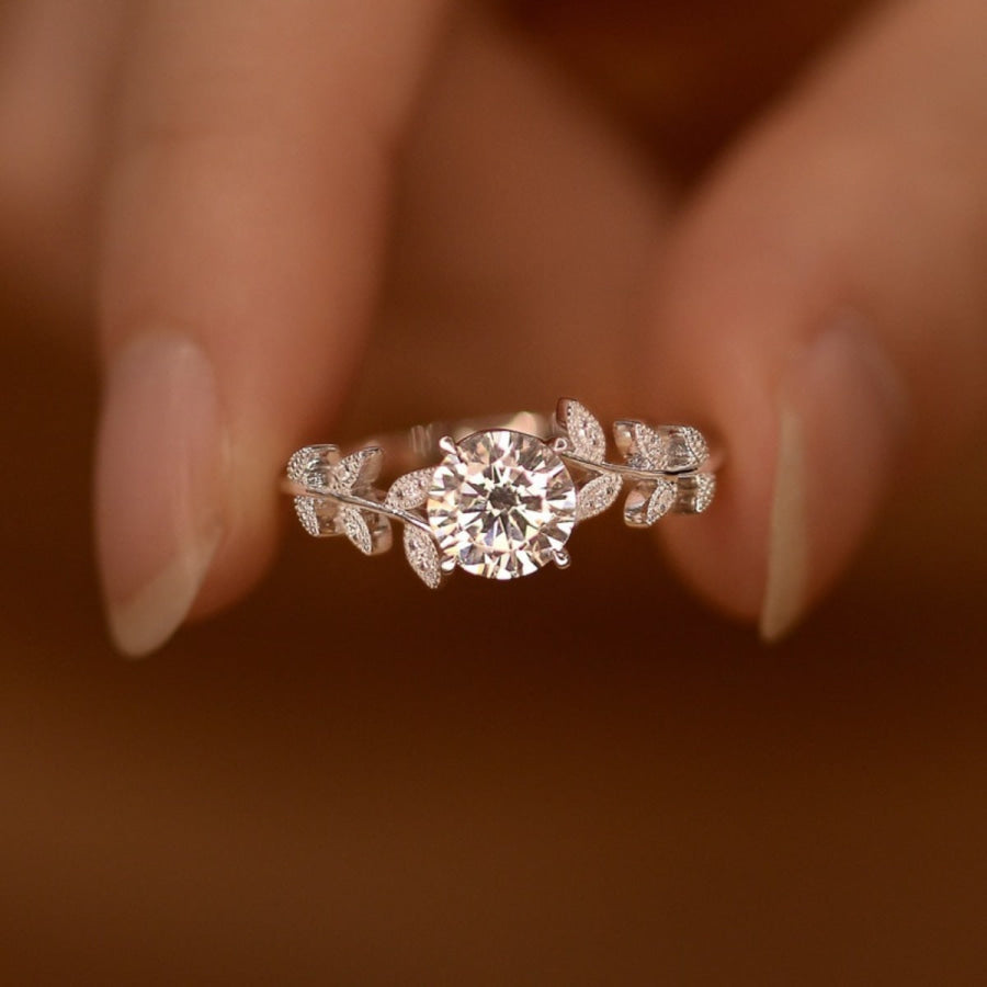 1 Carat Moissanite 925 Sterling Silver Leaf Ring Silver / One Size Apparel and Accessories